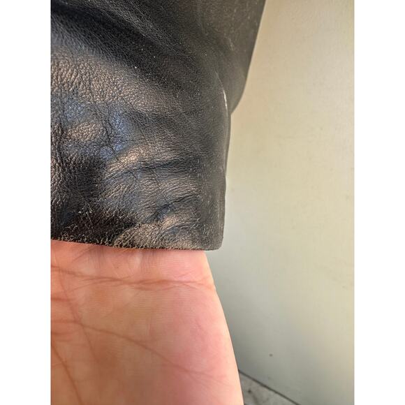 VINTAGE 80's VAKKO BLACK LEATHER DOUBLE BREASTED PEACOAT JACKET - Picture 9 of 9